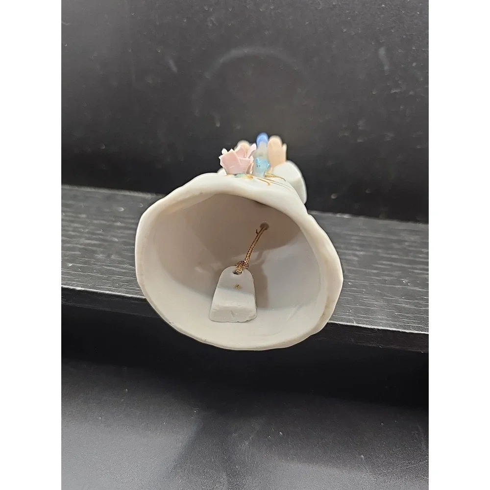 Vintage HOMCO Angel W/ Flowers‎ Holding Blue Bird Porcelain Bell Figurine Bisque